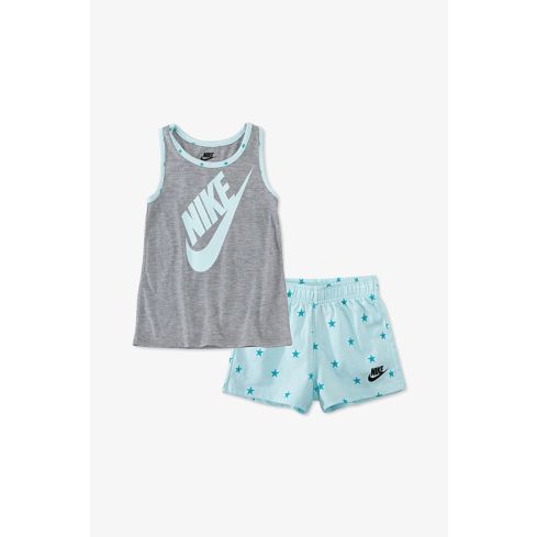 Nike Toddler Girls 2-Pc. Star Futura Logo Tank & French Terry Shorts Set, Light Teal/Grey