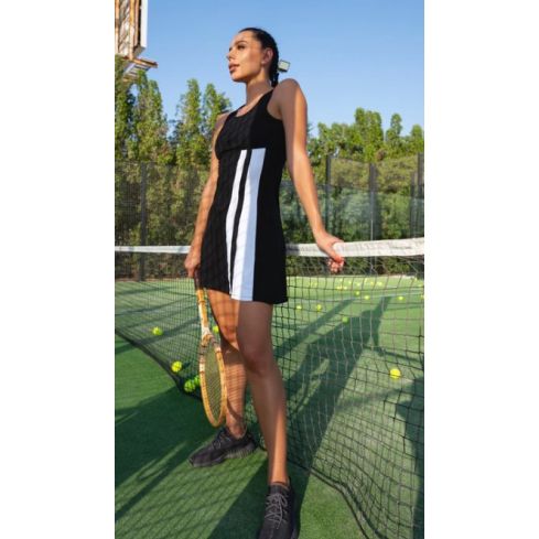 Lioness Women's Tennis Dress Black color with white stripes