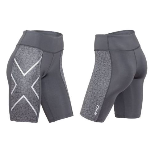 2Xu Women Ptn Mid - Rise Compression Shorts - Dark Slate/Bone Print