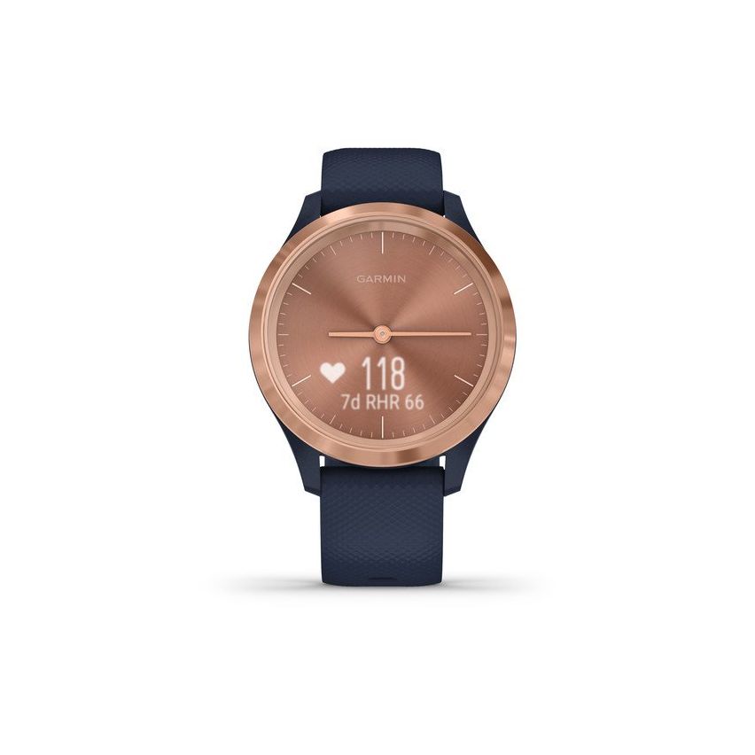 Garmin Vívomove 3s 39 mm Rose Gold Stainless Steel Bezel with Navy Case and Silicone Band