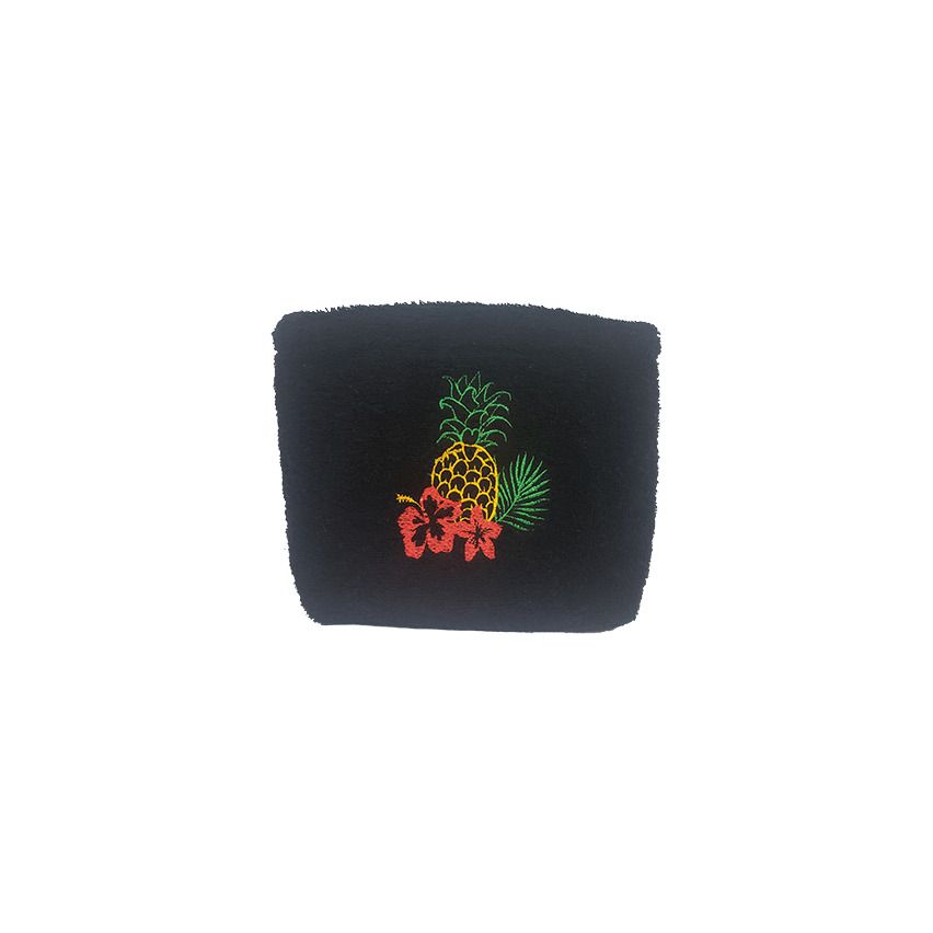 Pamplemousse Black Beach Pouch with Pineapple & Floral Embroidery