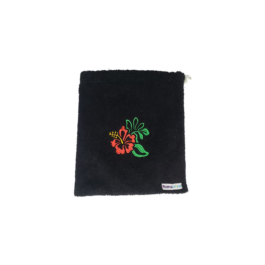 Pamplemousse Black Beach Bag with Floral Embroidery