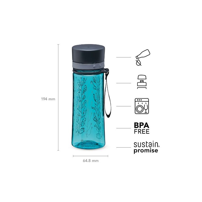 Aladdin Aveo Water Bottle 0.35L Aqua Blue Wildflower Print