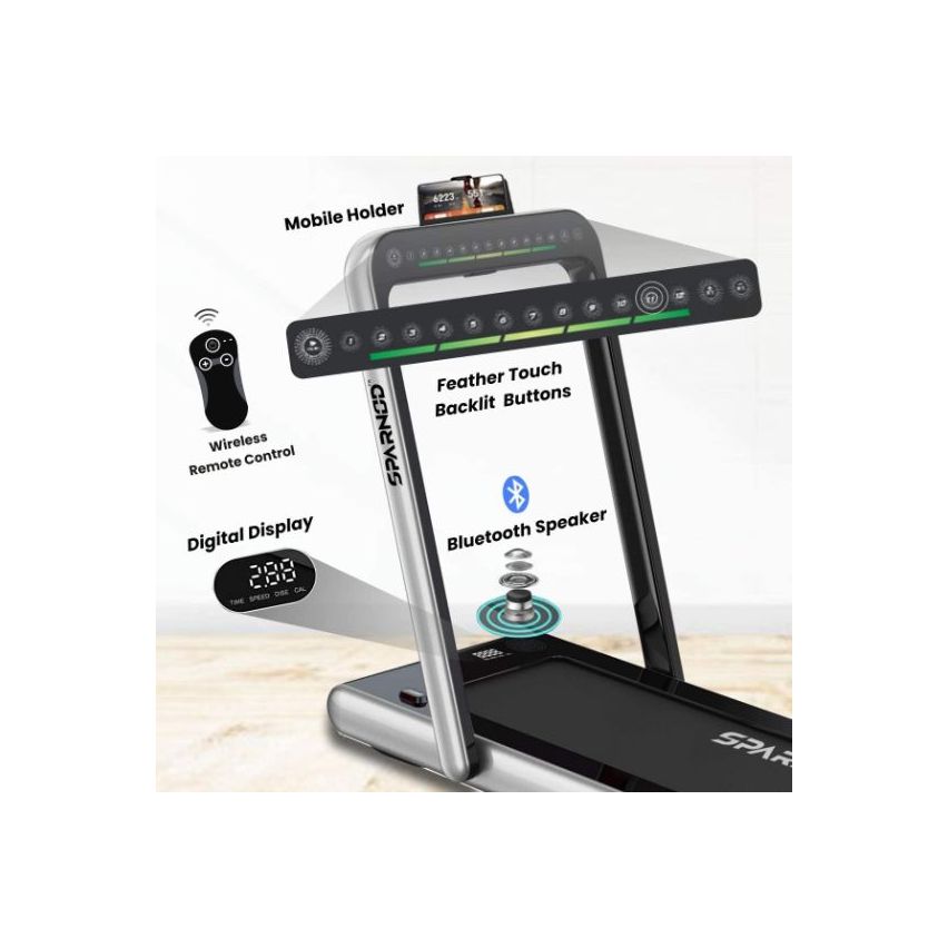 Sparnod Fitness (2.25 Hp Dc Motor) Digital Display, Bluetooth, Mobile Holder Treadmill