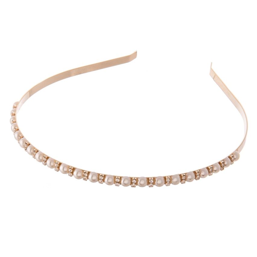 Gold Metal Rhinestone Pearl Fashion Headband