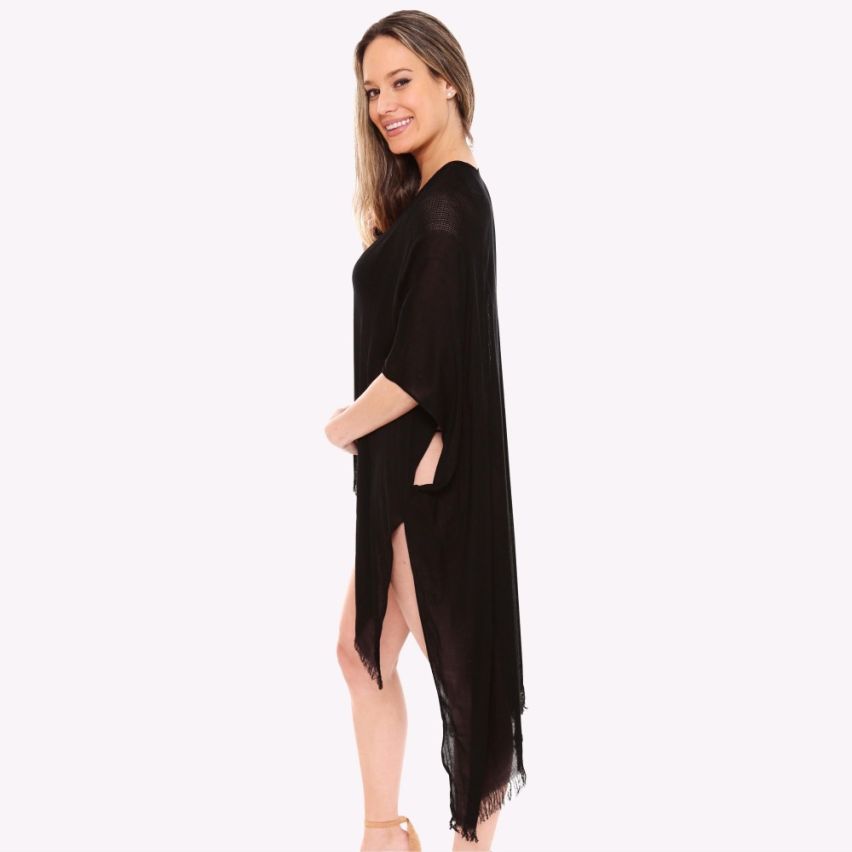 Women's Black Kimono with frayed edges