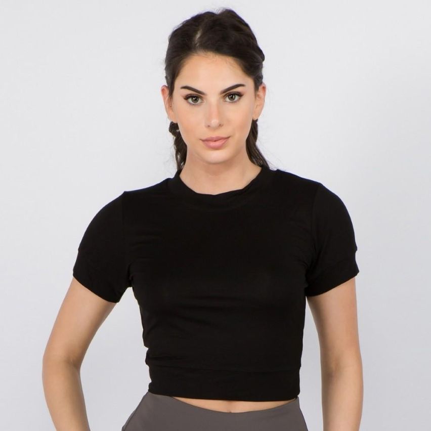 Judson & Co  Women's Black Surplice Cut Out Back Crop Top