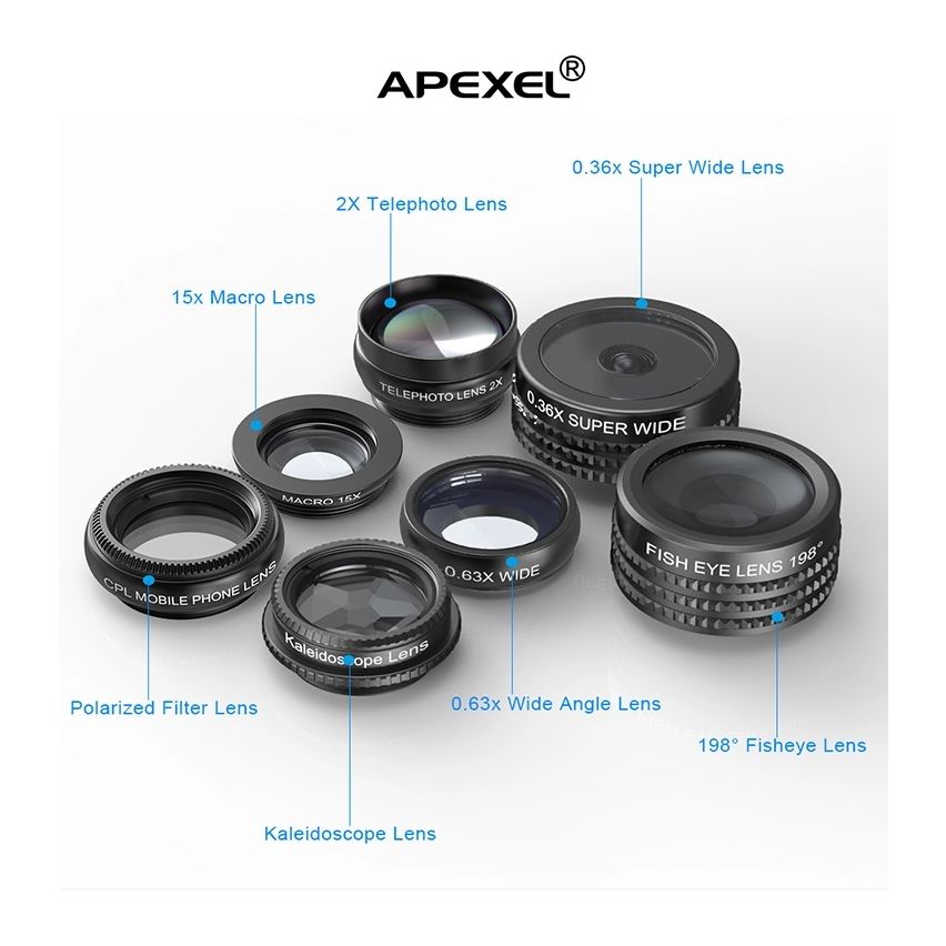 Apexel 7 in 1 Clip Mobile Camera Extra Lens   