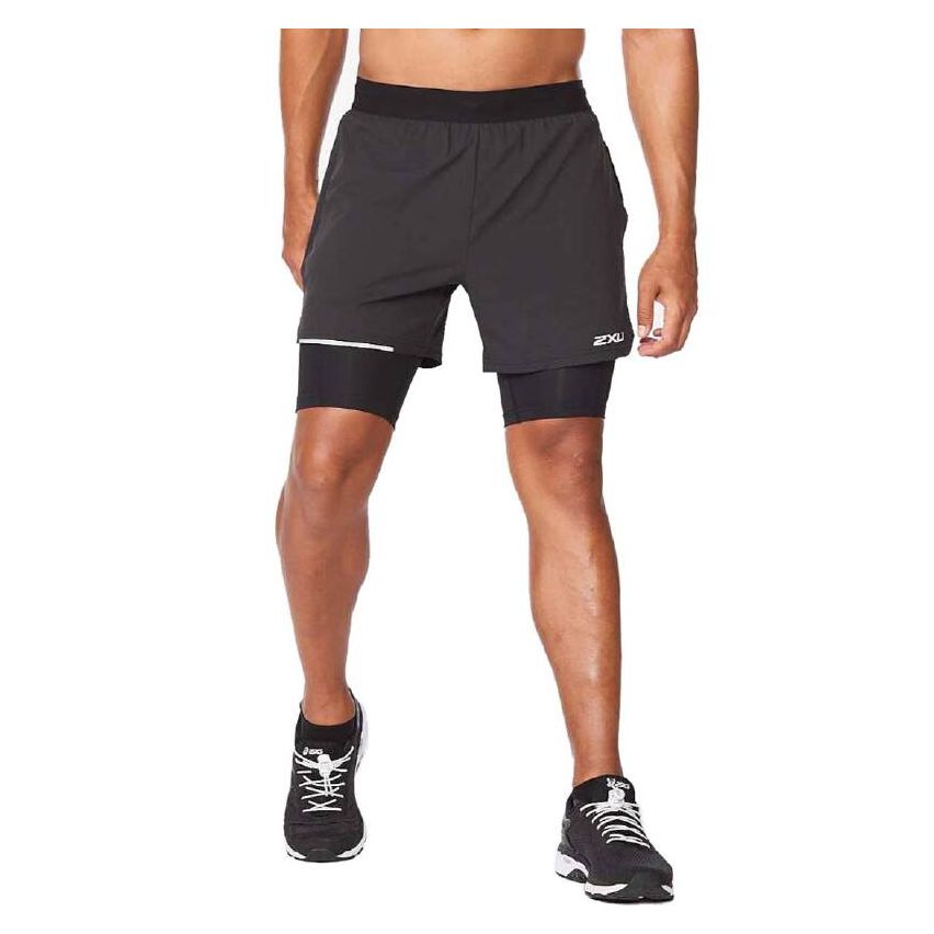 2XU Men's Aero2 Shorts-In-1 5 Inch Shorts -Black- BLK/SRF