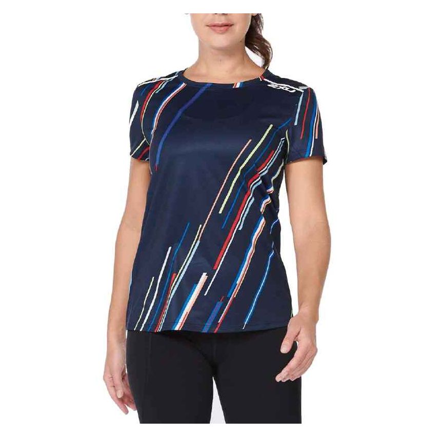 2XU Women's Light Speed T-Shirt Electric Stripe/White Reflect