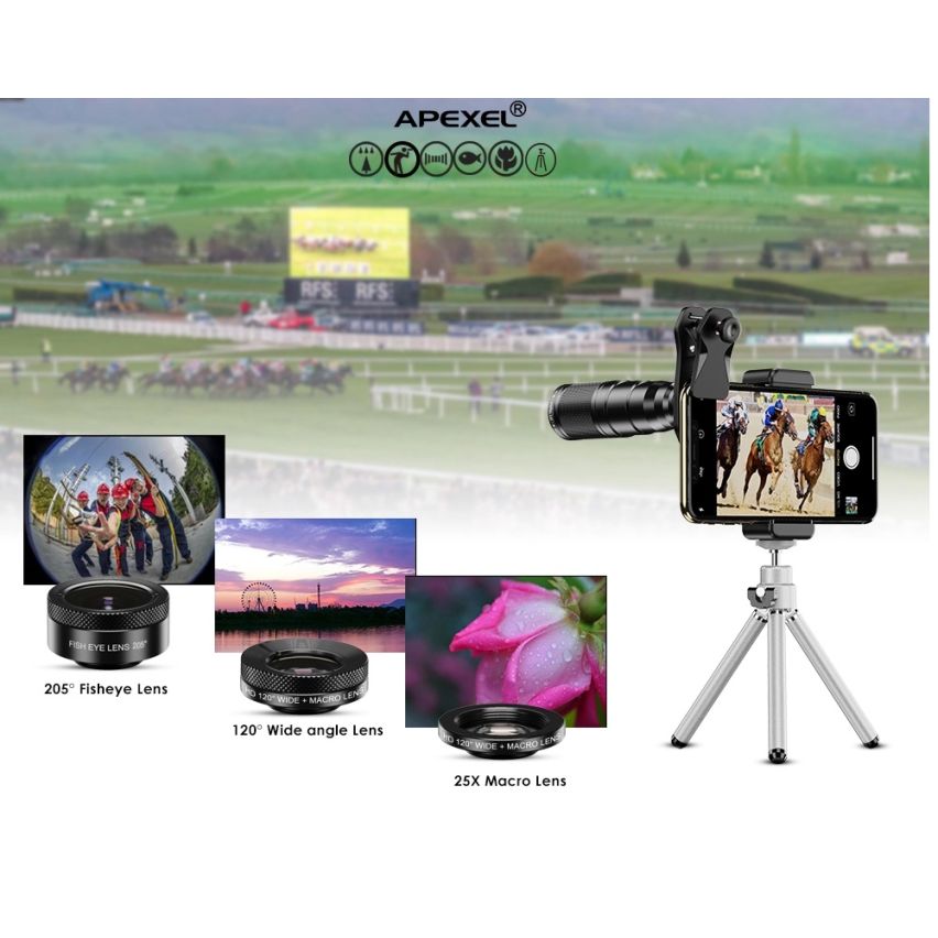 Apexel 5 in 1 Phone Camera Lens Kit with Tripod 