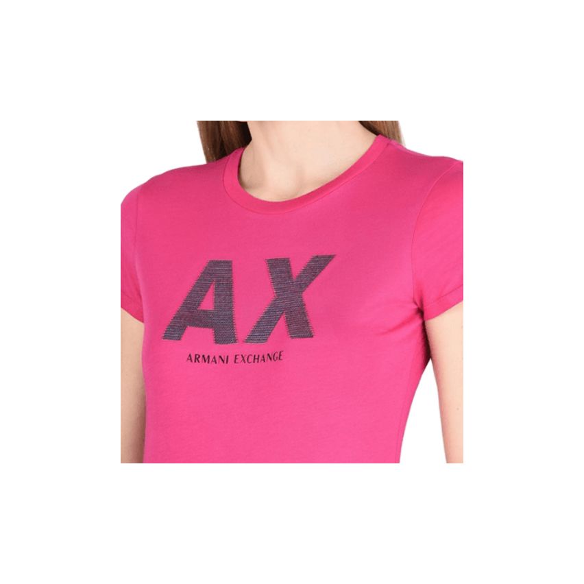 Armani Exchange Women's  Textured Sparkle Logo Short Sleeve  T-Shirt , Size XL