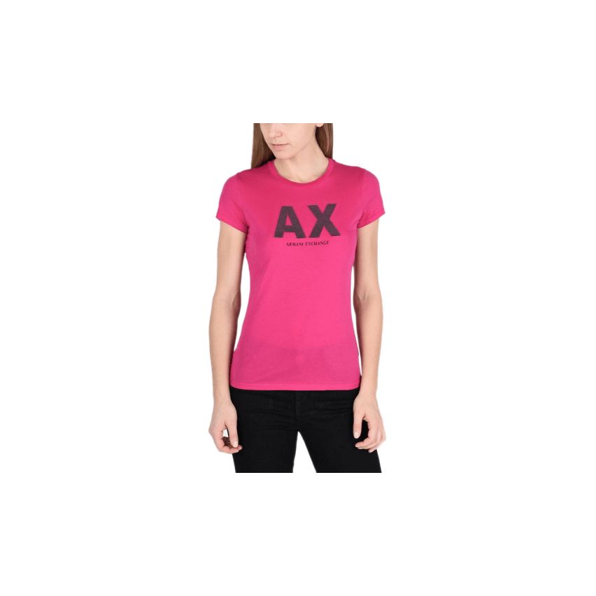 Armani Exchange Women's  Textured Sparkle Logo Short Sleeve  T-Shirt , Size XL