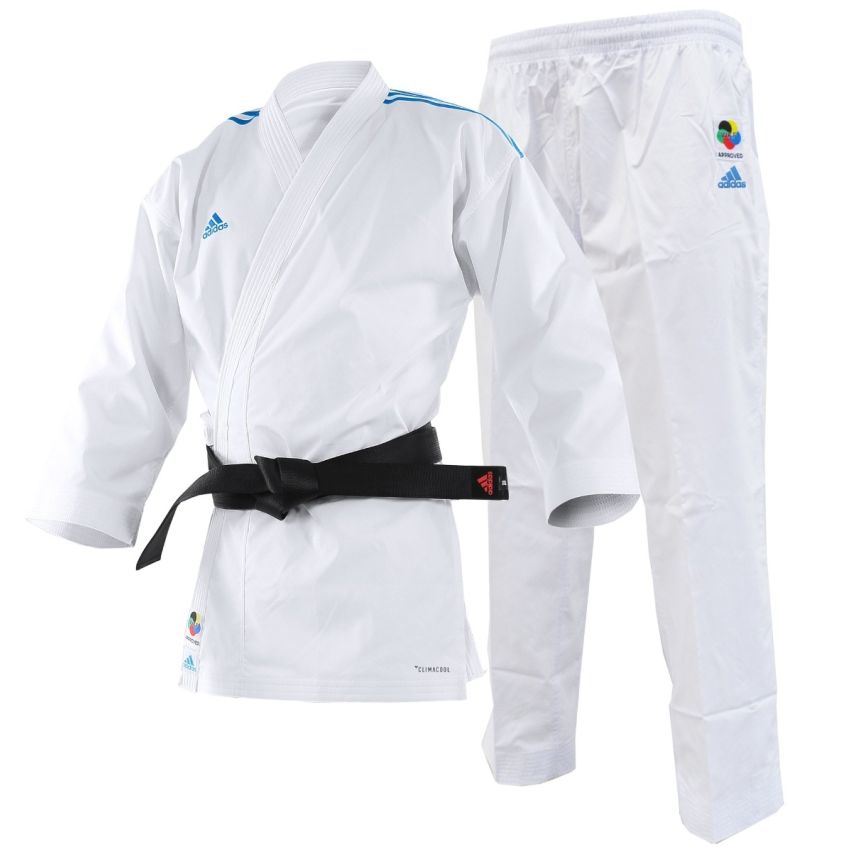 Adidas Adizero Karate Uniform (Blue Stripes) - White/Blue