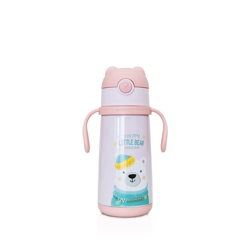 Waicee Happy Little Bear Water Bottle with Straw 400ml