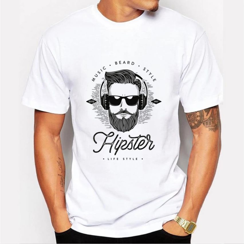 InStock Essentials Hipster Men's White  Short sleeve T-Shirt, in two Graphic options