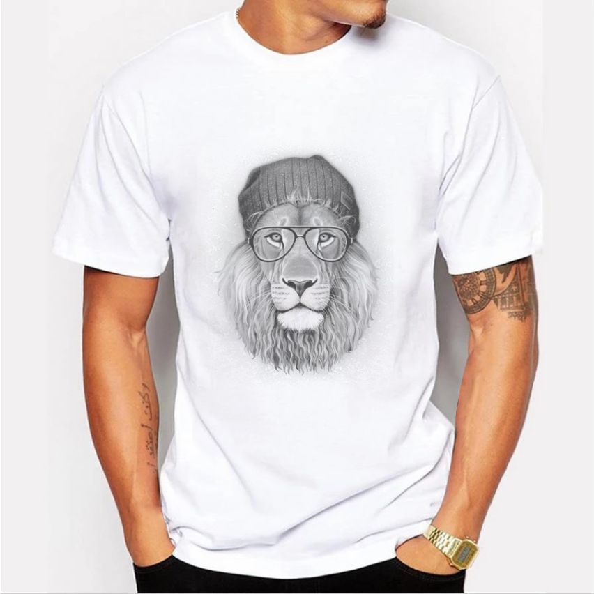 Men's White Tee- Lion Graphic