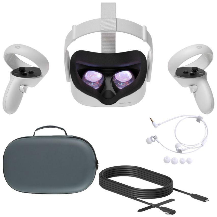 Oculus Quest 2 All-In-One VR Headset, Touch Controllers, 64GB SSD, 1832x1920 up to 90 Hz Refresh Rate LCD, Glasses Compatible, 3D Audio. Full bundle included with Mytrix carrying case, Earphone, Oculus Link Cable