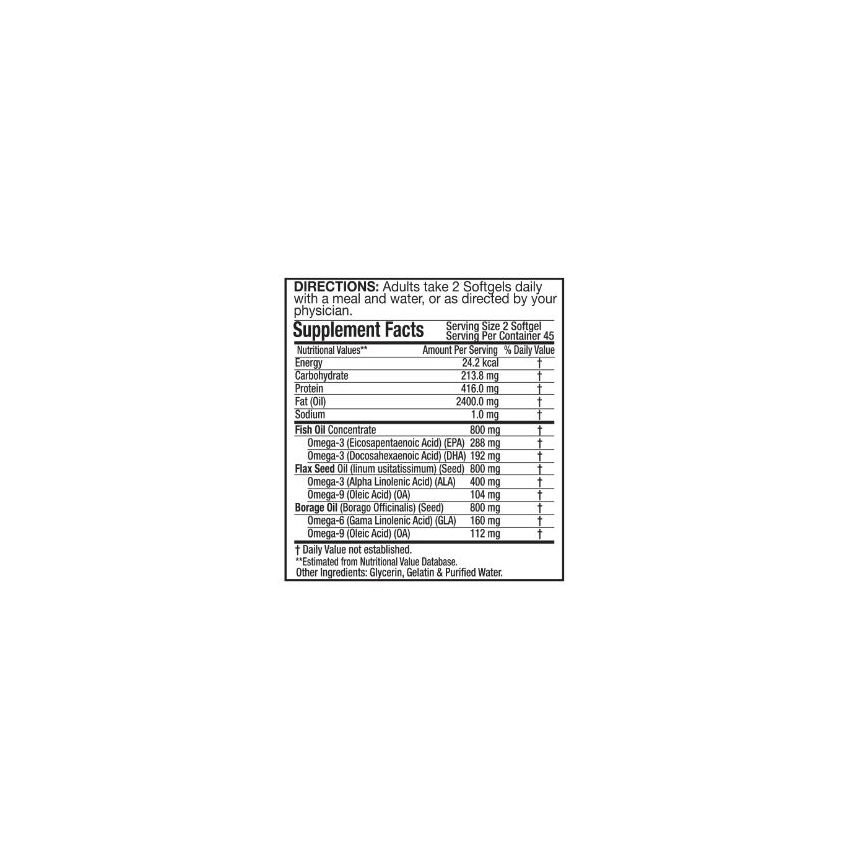 Natural Fervor Omega 3 EPA 180/DHA 120 Fish Oil 2000mg 100 Softgels 