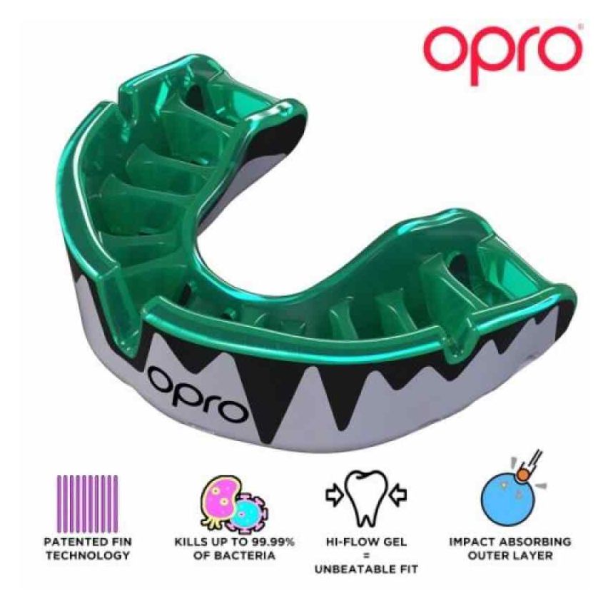 Opro Mouthguard Self-Fit Gen4 Full Pack Platinum Fangz White/Mint/Black