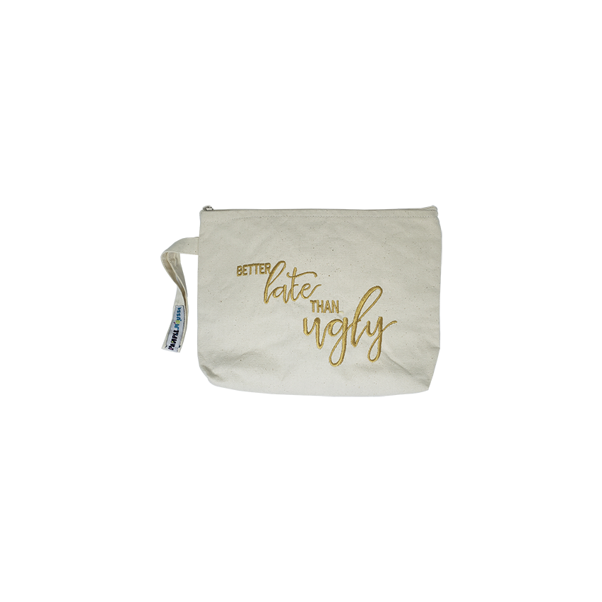 Pamplemousse Better Late Than Ugly Canvas Pouch - Gold Embroidery