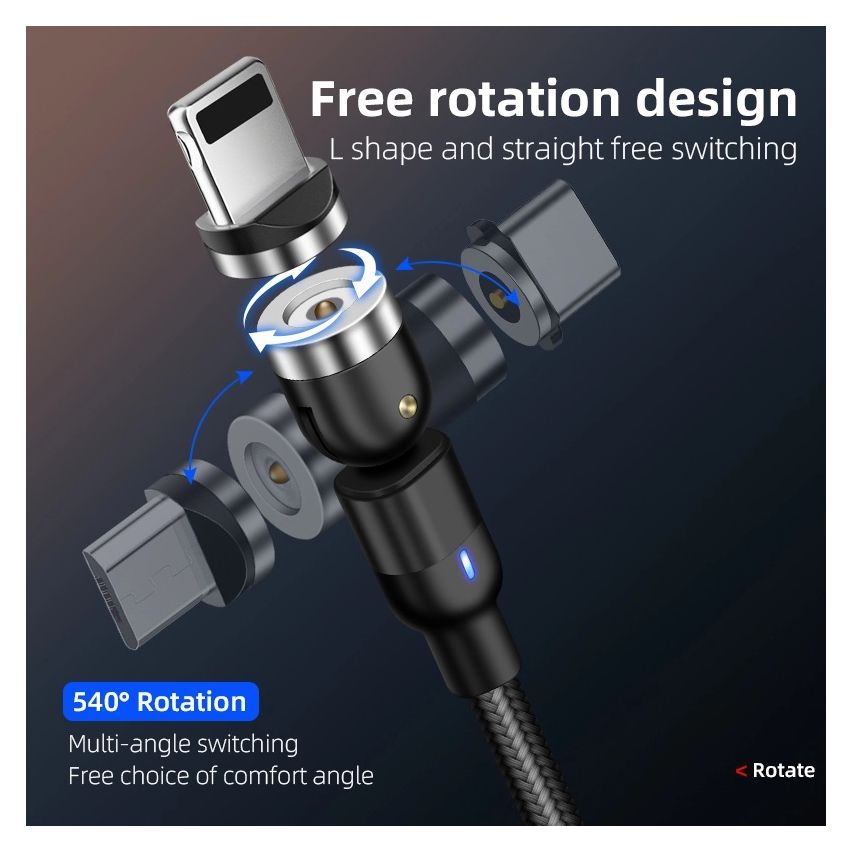 3 in 1 Magnetic Free-Rotation Fast Charging Cable 