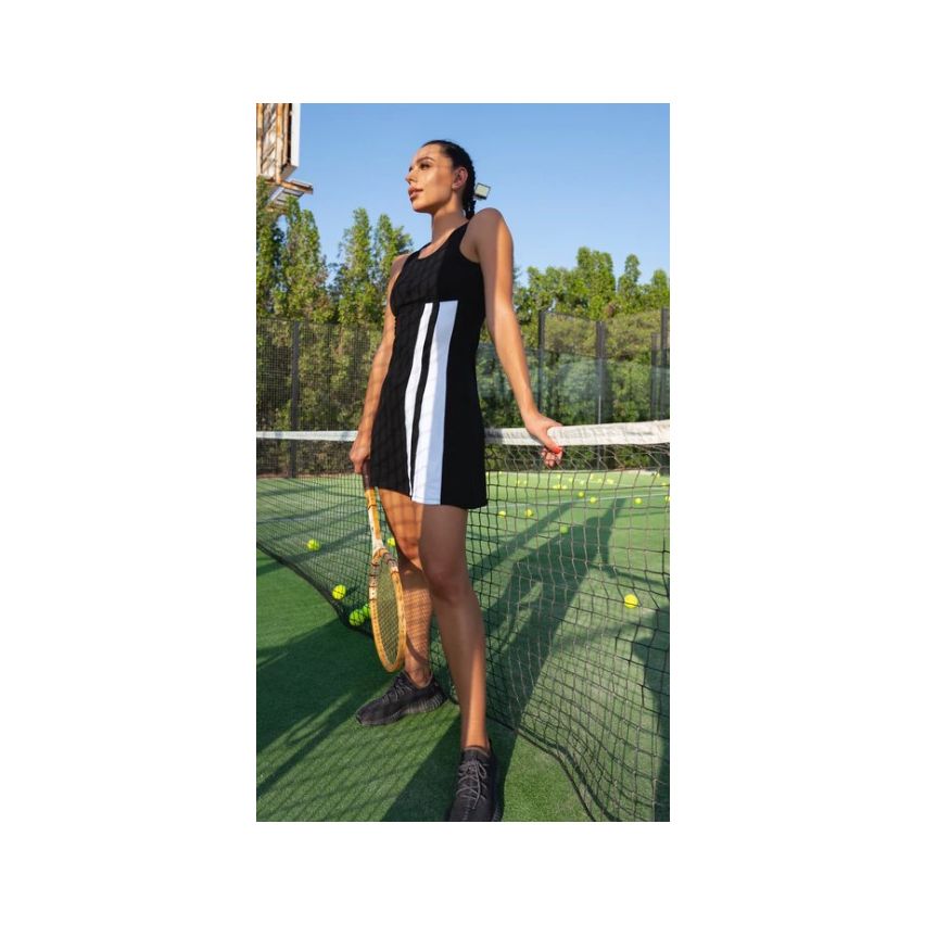 Lioness Women's Tennis Dress Black color with white stripes