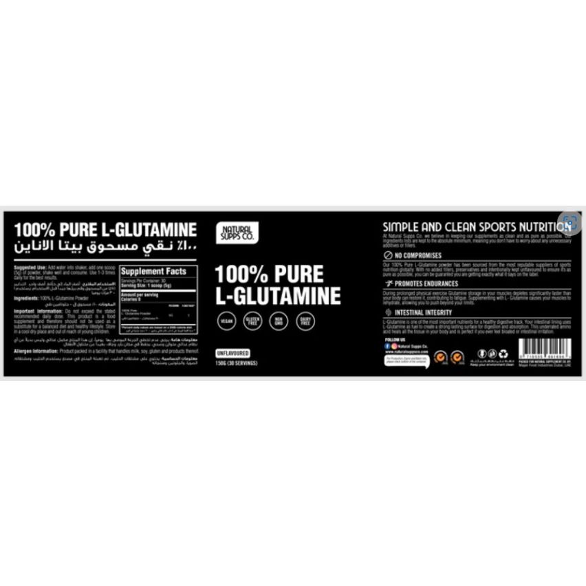 Natural Supps Co. 100% Pure L-Glutamine Unflavoured 150g