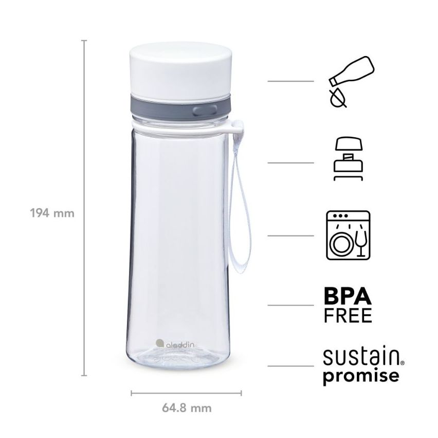 Aladdin Aveo Water Bottle 0.35L Clear & White New design