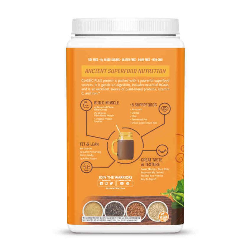 Sunwarrior Classic Plus Clean & Simple | Plant-Based | Keto-Friendly |Vegan |Organic Protein Powder Chocolate 750 g