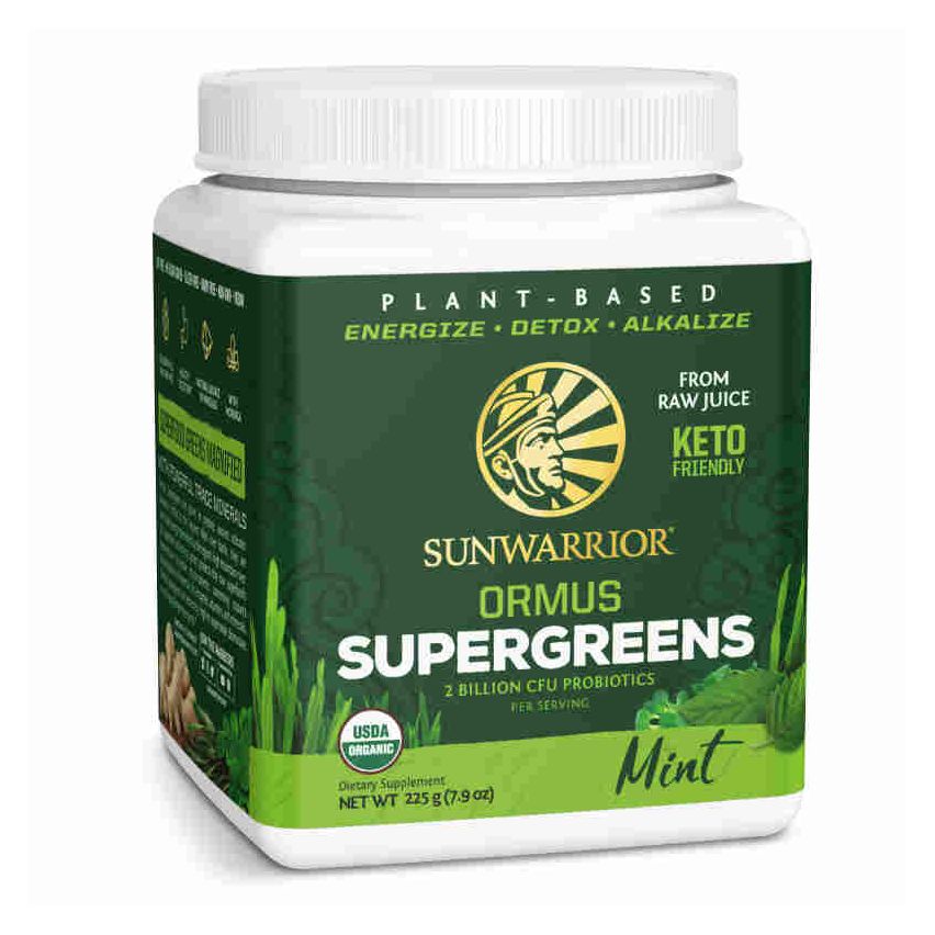 Sunwarrior Ormus Supergreens | Plant-Based | Keto-Friendly |Organic Protein Powder Mint 225 g. From Raw Juice