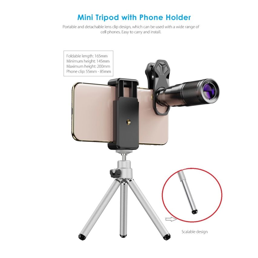 Apexel 5 in 1 Phone Camera Lens Kit with Tripod 