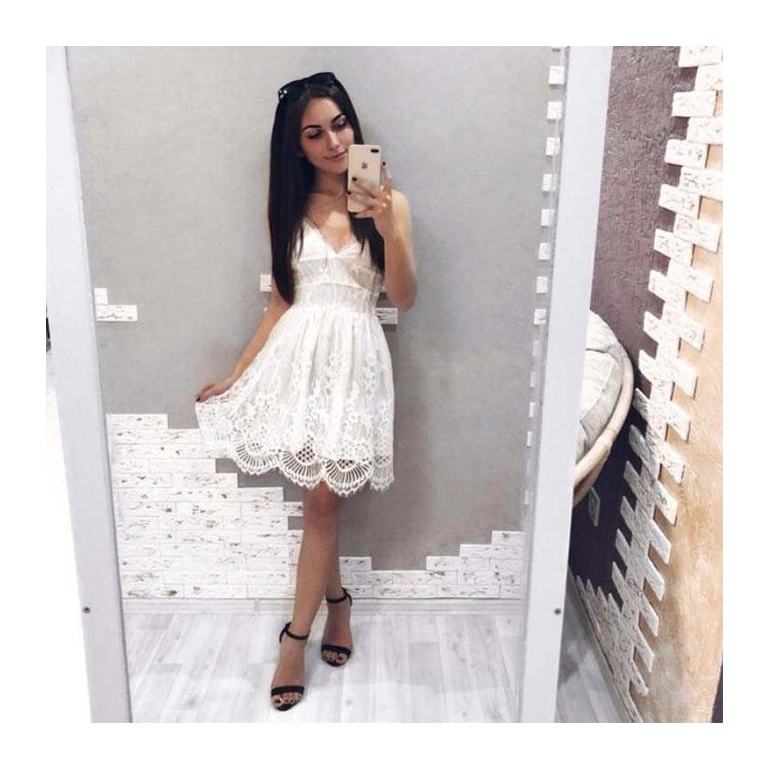 Amber Dress - White Lace Strap Dress