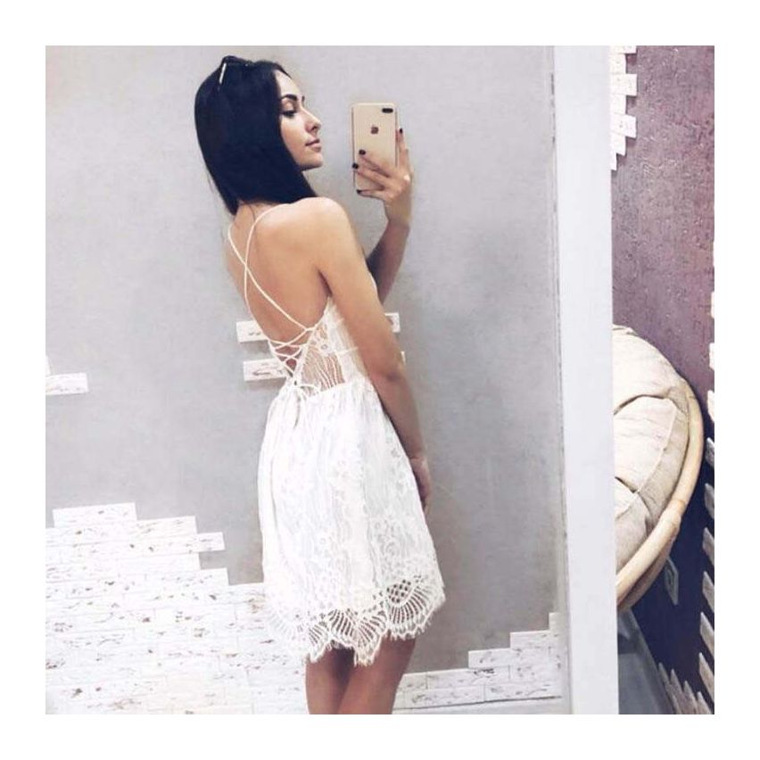 Amber Dress - White Lace Strap Dress