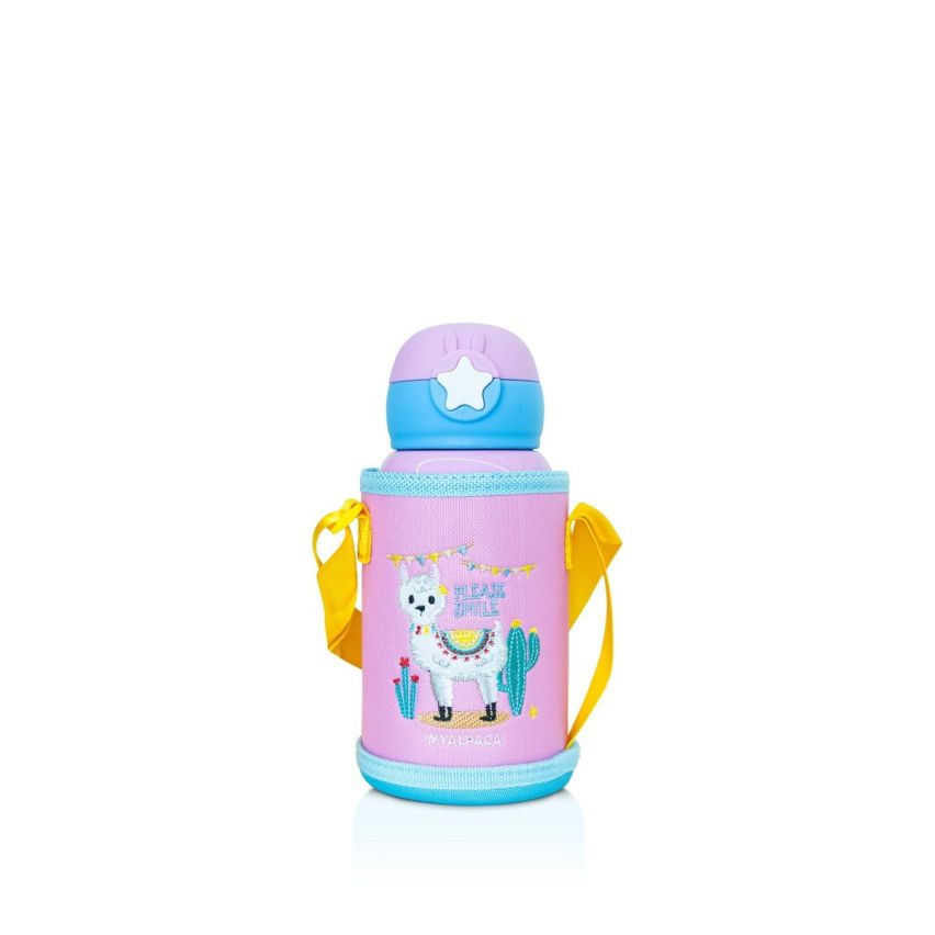 Waicee My Alpaca Water Bottle with Straw and Outer Bag 600ml - Pink