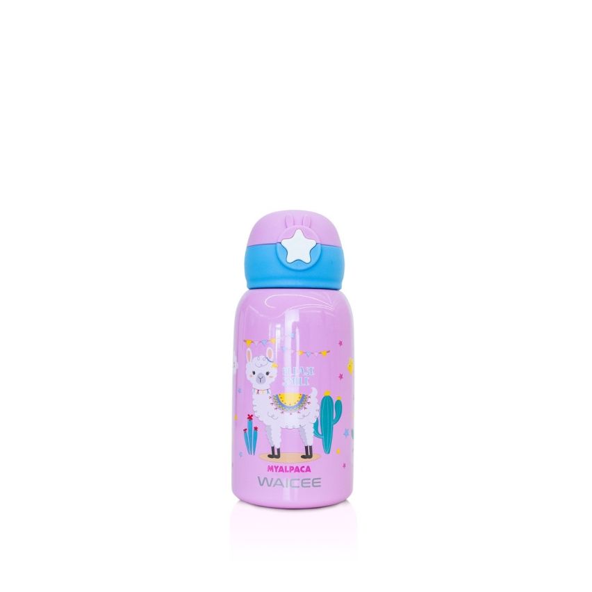 Waicee My Alpaca Water Bottle with Straw and Outer Bag 600ml - Pink