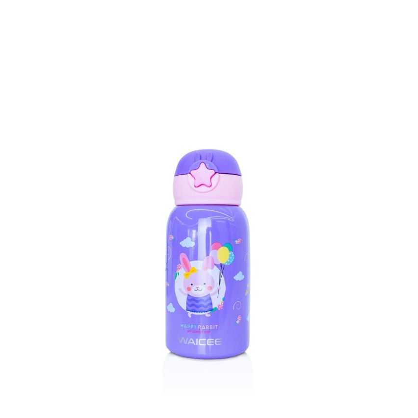 Waicee Happy Little Rabbit Water Bottle with Straw and Outer Bag 600ml - Purple