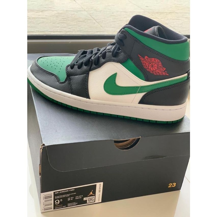 Nike Air Jordan 1 Mid Black/Pine Green White/Gym Red - Size EU43