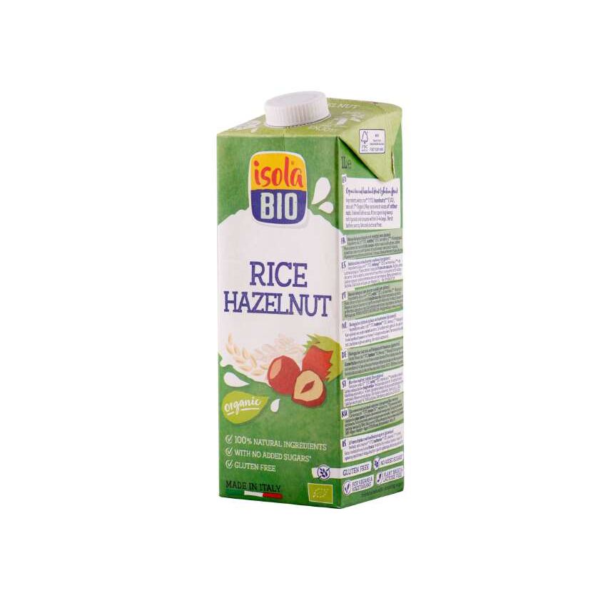 Isola Bio 100% Organic Rice Hazelnut Plant Based Milk 1L