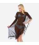 Women's lightweight Black Sheer half ruffle Cover Up Kimono