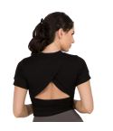 Judson & Co  Women's Black Surplice Cut Out Back Crop Top